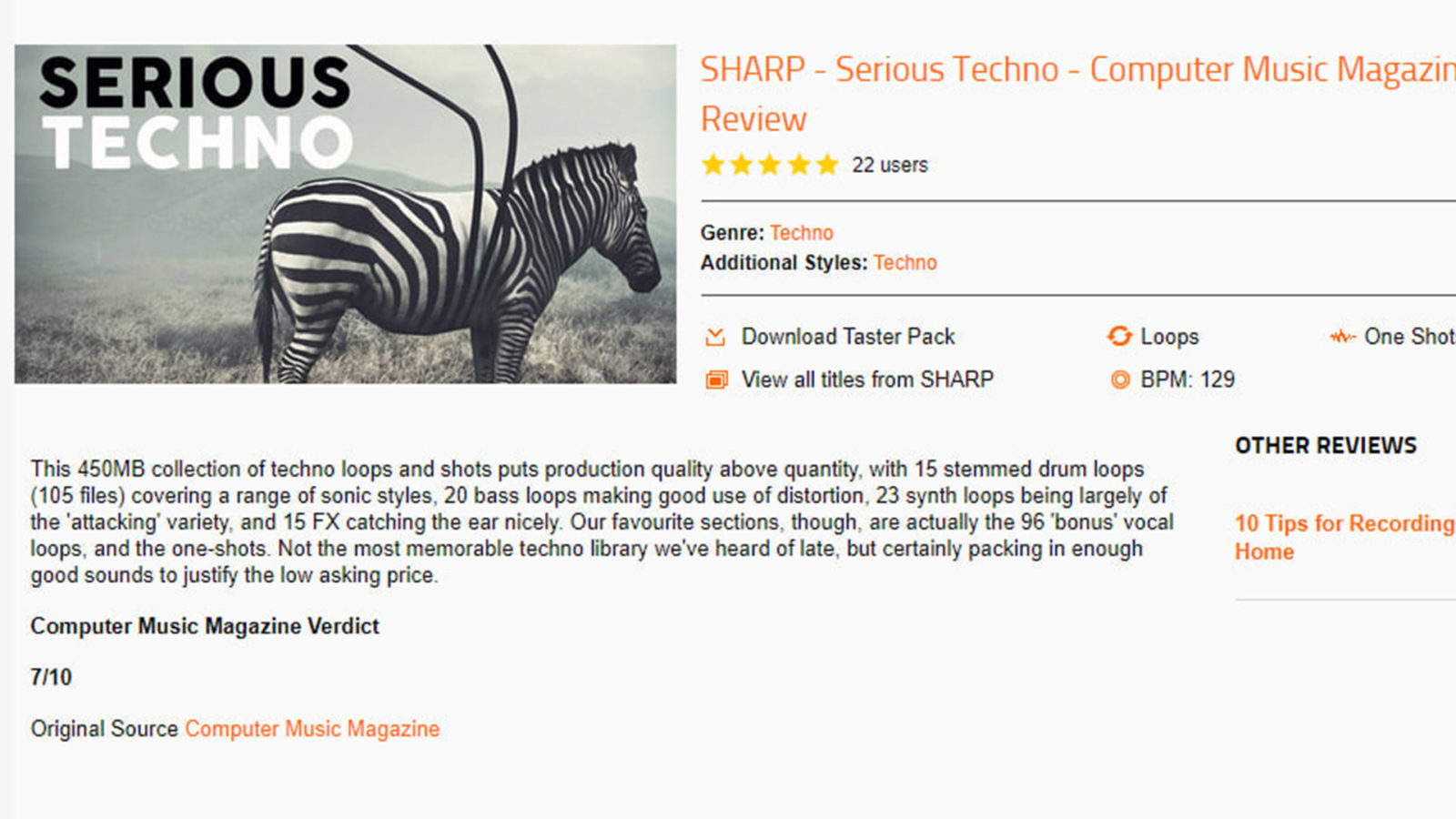 Serious Techno Sample Pack Gets AWARD At Computer Music Magazine